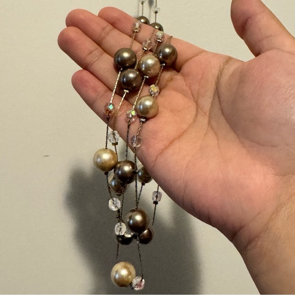 Lia Sophia Station Necklace Gold Brown Beige Pearls (Vintage Flapper Girl Pearl) - Picture 17 of 17